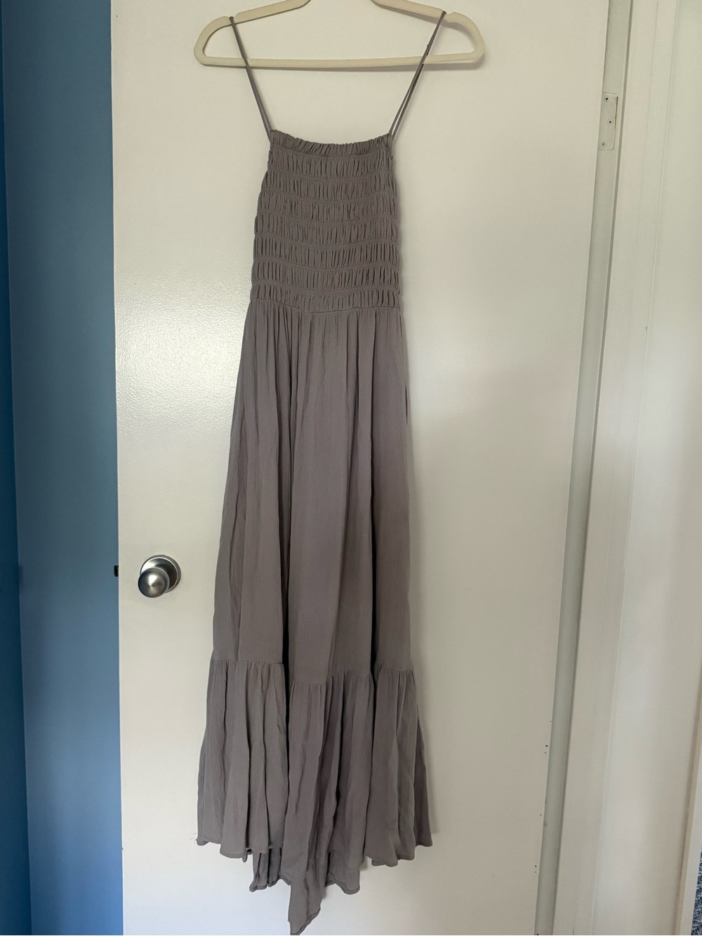 Z Supply Grey Smocked Maxi Dress with Tiered Hem